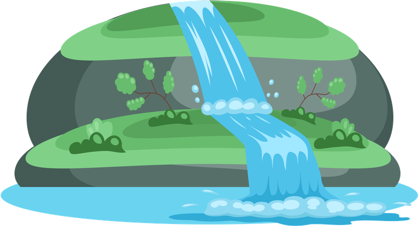 River waterfall falling from cliff  Illustration