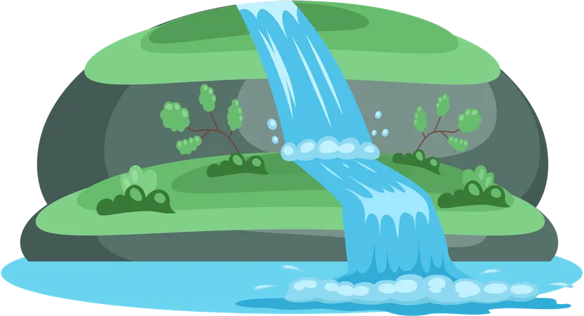 River waterfall falling from cliff  Illustration