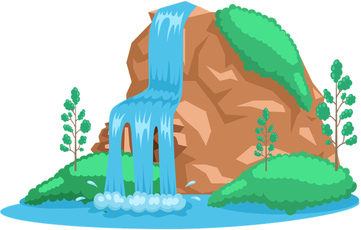 River waterfall falling from cliff  Illustration