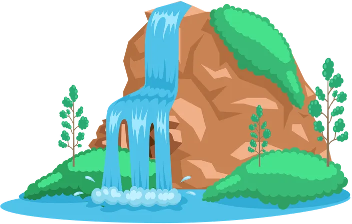 River waterfall falling from cliff  Illustration