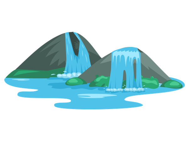 River waterfall falling from cliff  Illustration