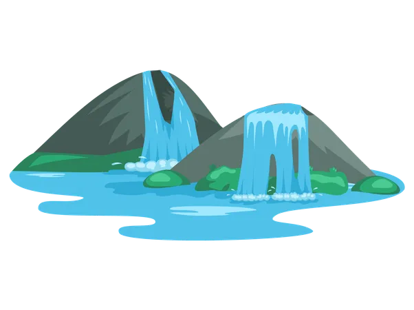 River waterfall falling from cliff  Illustration