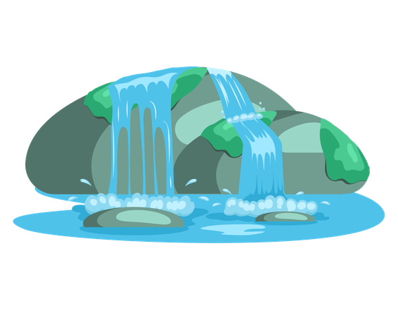 River waterfall falling from cliff  Illustration