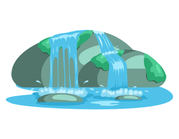 River waterfall falling from cliff  Illustration