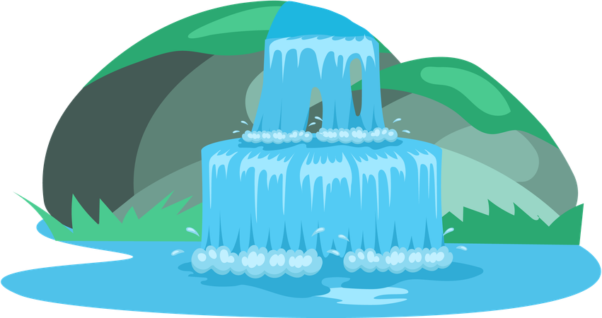 River waterfall falling from cliff  Illustration