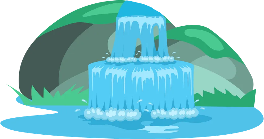 River waterfall falling from cliff  Illustration