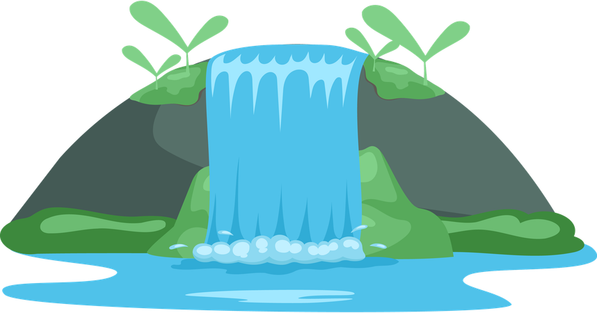 River waterfall falling from cliff  Illustration