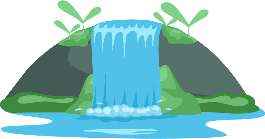 River waterfall falling from cliff  Illustration