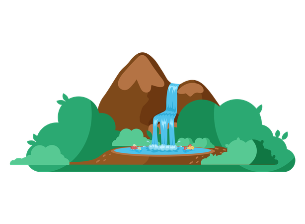 River waterfall falling from cliff  Illustration