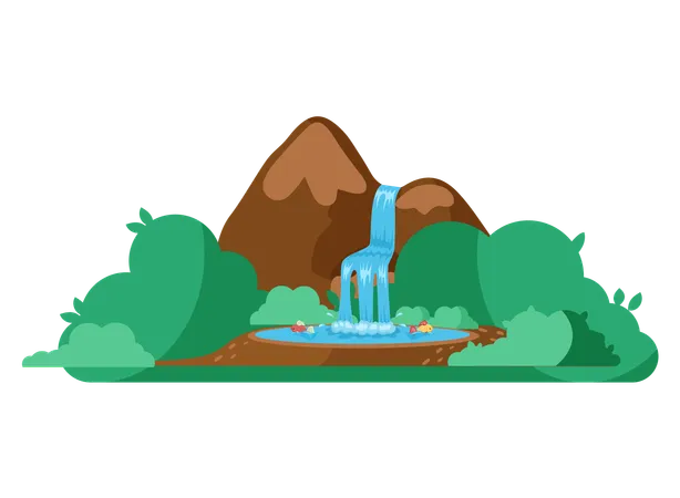 River waterfall falling from cliff  Illustration