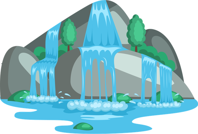 River waterfall falling from cliff  Illustration