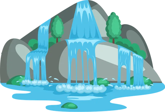 River waterfall falling from cliff  Illustration