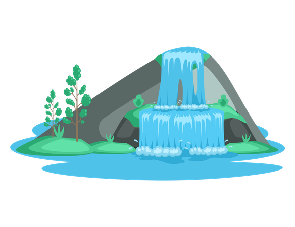 River waterfall falling from cliff  Illustration