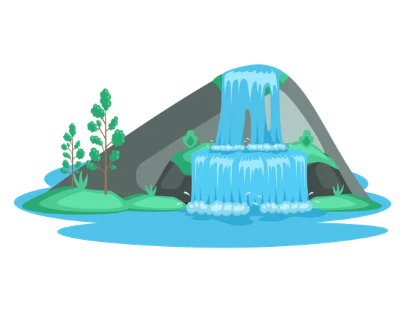 River waterfall falling from cliff  Illustration