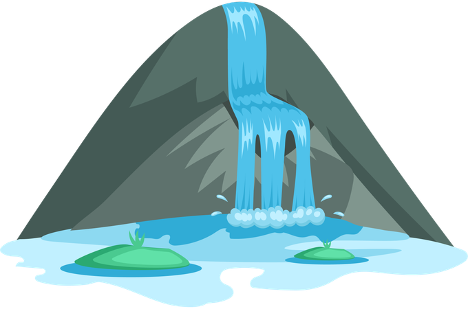 River waterfall falling from cliff  Illustration