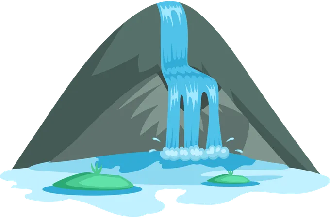 River waterfall falling from cliff  Illustration