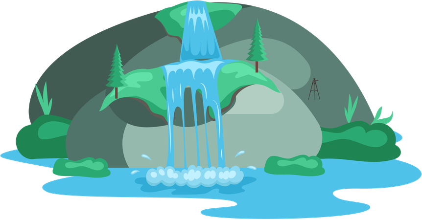 River waterfall falling from cliff  Illustration