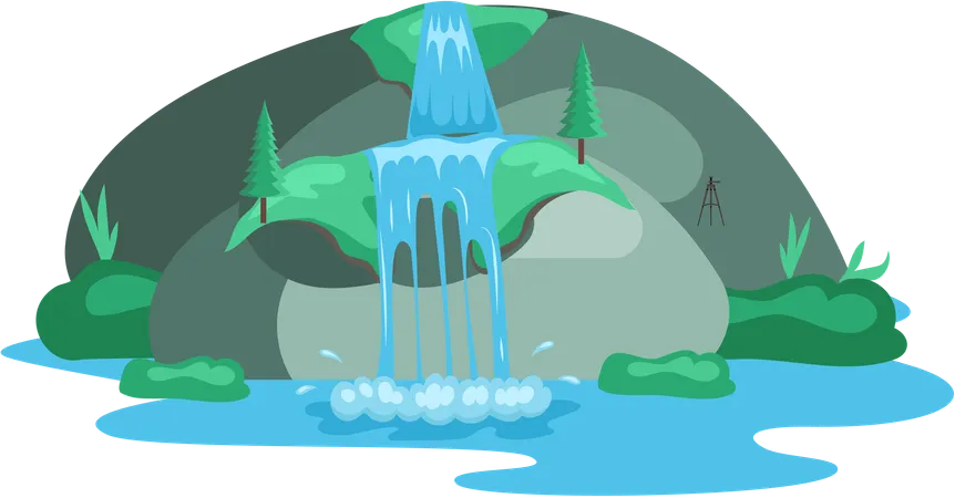 River waterfall falling from cliff  Illustration