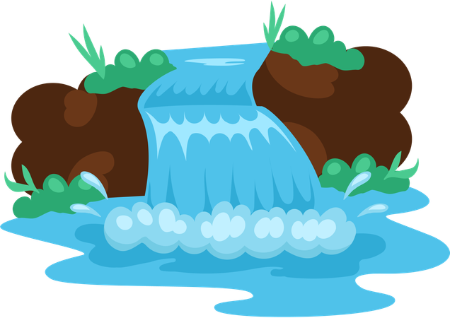 River waterfall falling from cliff  Illustration