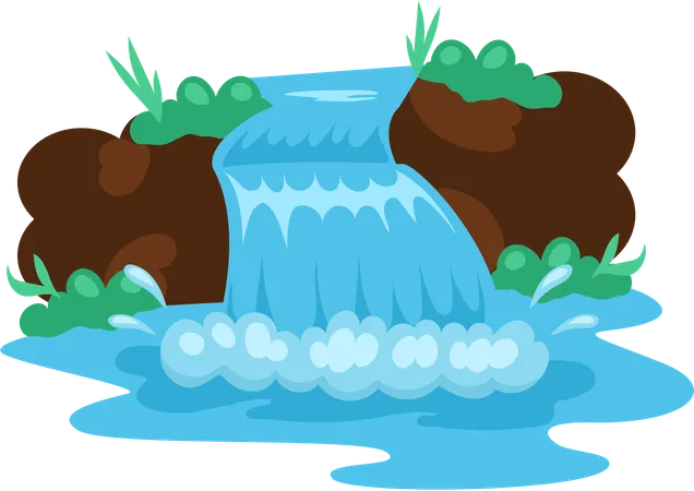 River waterfall falling from cliff  Illustration