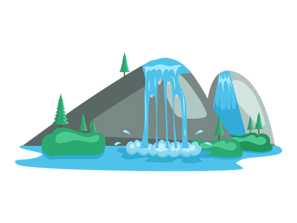 River waterfall falling from cliff  Illustration