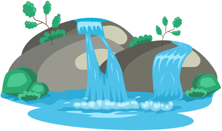 River waterfall falling from cliff  Illustration