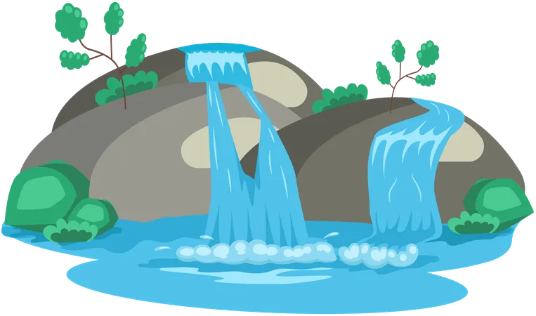 River waterfall falling from cliff  Illustration