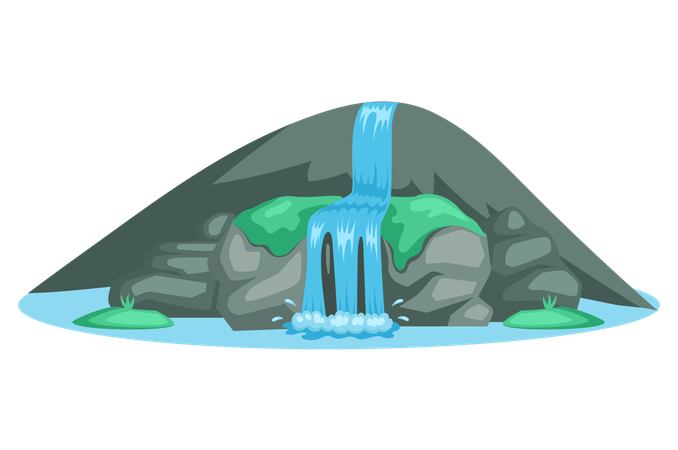 River waterfall falling from cliff  Illustration