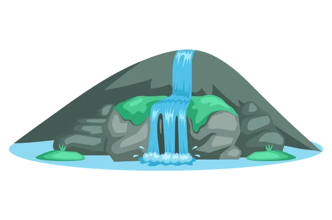 River waterfall falling from cliff  Illustration