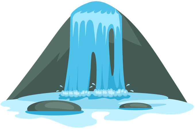 River waterfall falling from cliff  Illustration