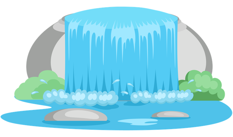 River waterfall falling from cliff  Illustration