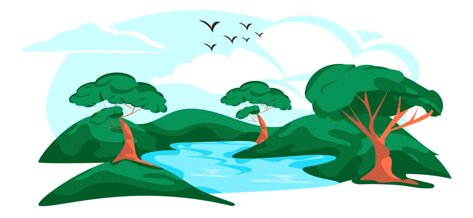 Paysage fluvial  Illustration