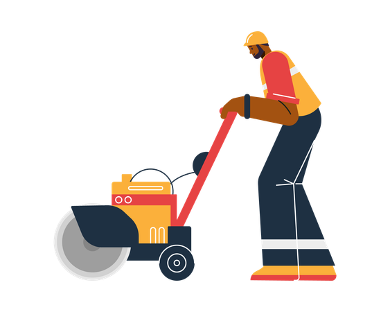 Road company worker repairing road using roller  Illustration