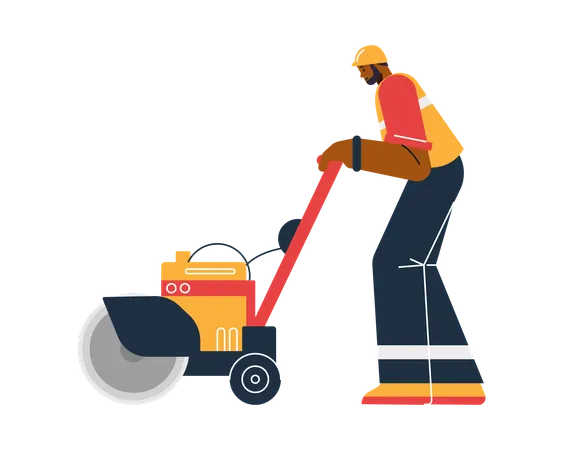Road company worker repairing road using roller  Illustration