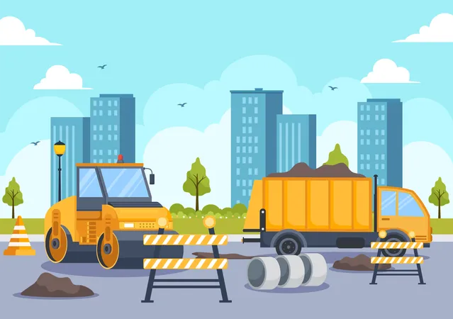 Road Construction  Illustration