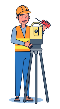 Road contractor using road surveying tripod Illustration