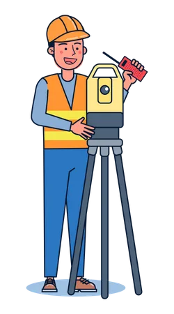 Road contractor using road surveying tripod  Illustration