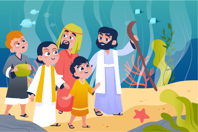 Road in the middle of the sea Illustration