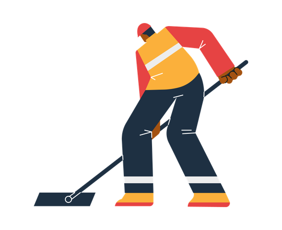 Road labor in helmet and special clothes with stick in his hands  Illustration