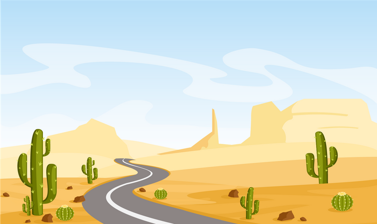 Road Through Desert  Illustration