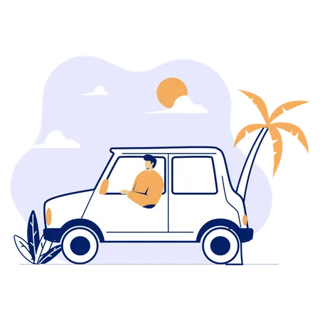 Road Trip With Car  Illustration