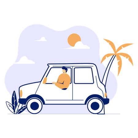 Road Trip With Car  Illustration