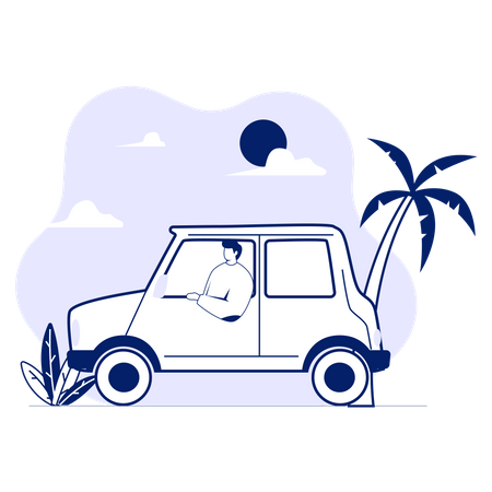 Road Trip With Car  Illustration