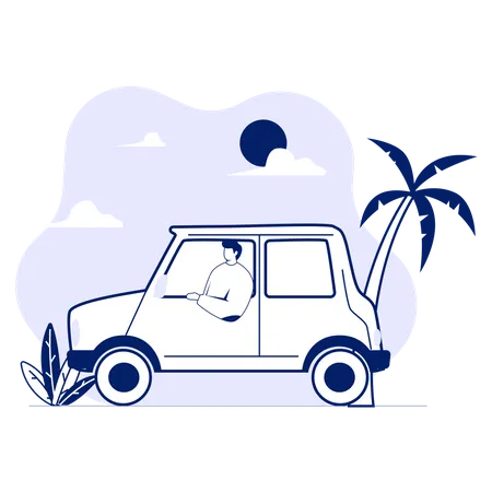 Road Trip With Car  Illustration