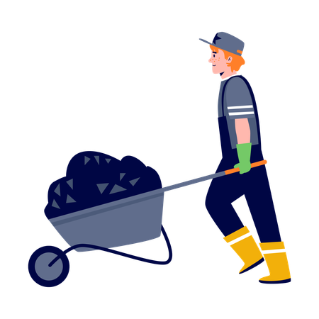 Road worker carrying cart with asphalt  Illustration