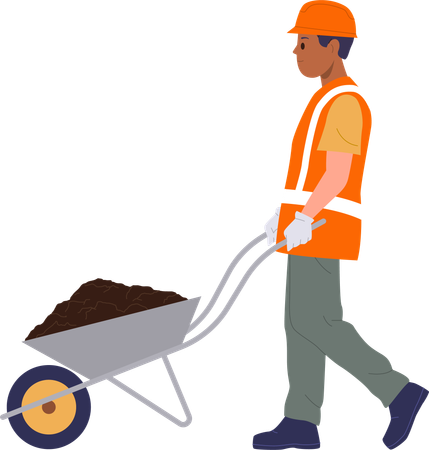 Road worker carrying wheelbarrow  Illustration