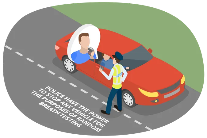 3 D Isometric Flat Vector Illustration Of Roadside Drug And Alcohol Testing Driver Blowing Into A Tester Illustration