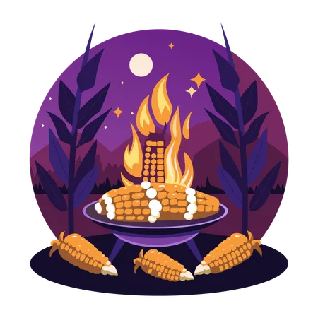 Roasted Corn on fire  Illustration