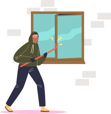 Robber breaking in apartment  Illustration