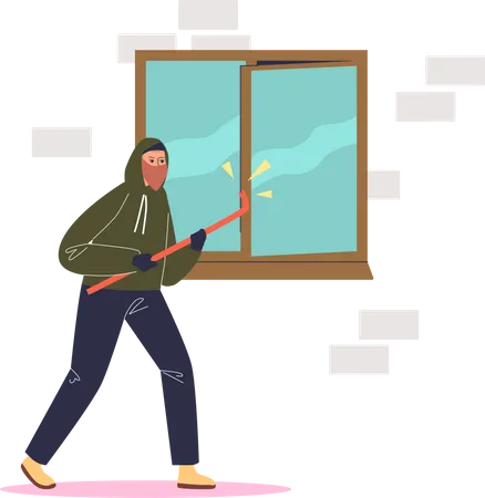 Robber breaking in apartment  Illustration